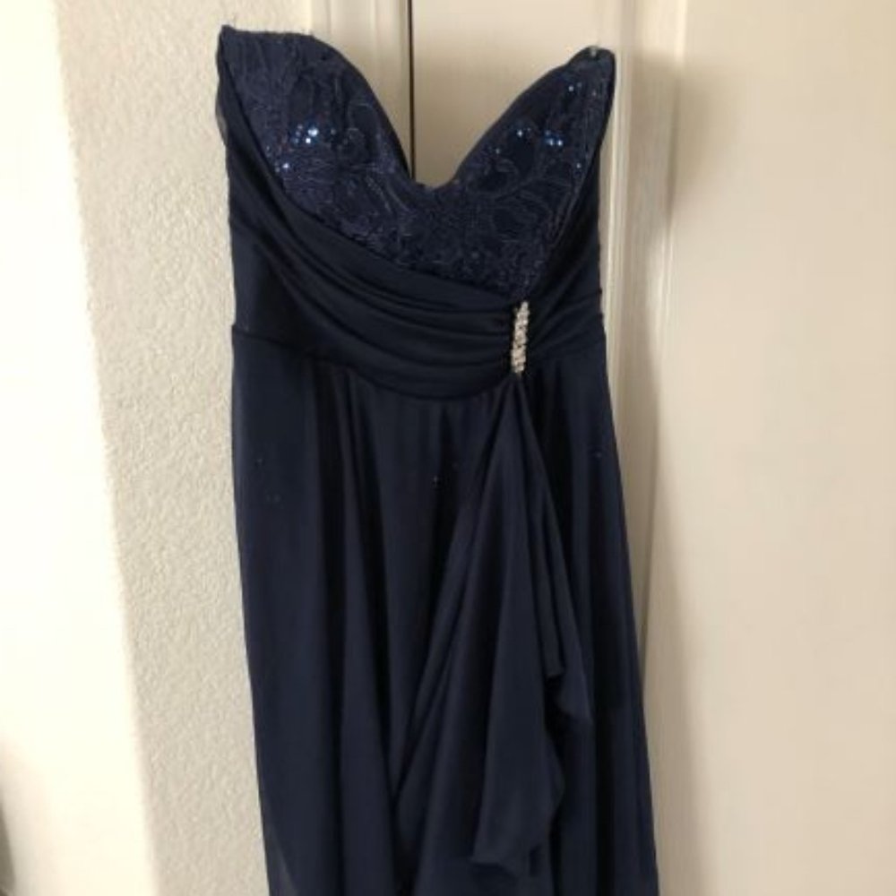 Dark Blue Lace Glitter Strapless Dress Rhinestone